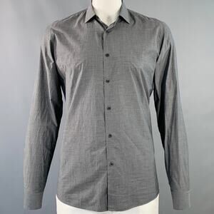 DRIES VAN NOTEN Size L Grey Charcoal Cotton Spread Collar Long Sleeve Shirt